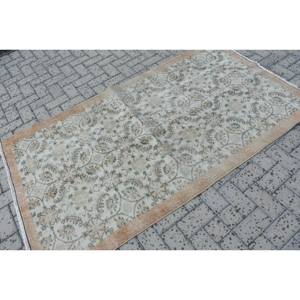 Tapis en laine turque vintage de 3.8x6,7 pieds, tissage plat en patchwork beige et vert avec support en latex pour décorations de salon - Product Image 2