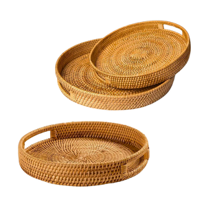 CESTA DE RATTAN DE Mimbre Redonda Ecológica/BANDEJA Cesta de Servicio Estilo Granja para Comedor y Fiestas - Product Image 1