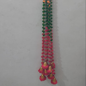 Decoración de boda para despedida de soltera, pompón de mezcla de rosa, rojo, amarillo y naranja, guirnalda colgante de 5 pies con campanas - Product Image 1