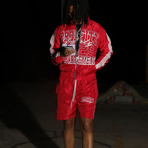 OEM Two Piece Custom Print <b>Zip</b> up Nylon <b>Short</b> Sets Custom Made Windbreaker <b>Shorts</b> and Jacket Tracksuits - Product Image 4