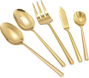 Cubiertos de oro Premium con vajilla atemporal con acabado mate, perfectos para restaurantes de resorts y mesas de comedor formales y uso doméstico - Product Image 1
