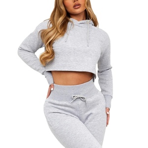 Custom Logo Solid Color Pullover Hooded High Quality Gym Sports Top Women Crop Top Hoodies Cotton Hoodies - Product Image 1