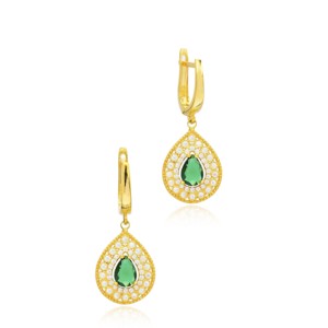 Pear Shape Dangle <b>Earrings</b> <b>Emerald</b> CZ Stone Handcrafted Wholesale Turkish 925 Sterling Silver Jewelry - Product Image 4