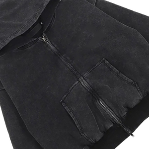 Sudaderas con capucha de lavado ácido de alta calidad Color negro Oversize Front Two Pocket Zipper Up Peso pesado Hombres adultos Sudadera con capucha de lavado ácido - Product Image 4