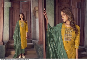 Nouveau beau menton-non avec travail intérieur et miroir et travail lourd avec lacets sur Chanderi Dupatta Kurtis - Product Image 3