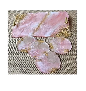 Bandeja artística de estilo moderno para servir alimentos, bandeja de resina epoxi de forma redonda pulida brillante hecha a mano a precio barato - Product Image 3