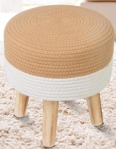 Otomana Circular de Madera Marrón y Blanca de 2 Piezas, Taburete Móvil Hecho a Mano con Diseño Trenzado, Estilo Moderno, Decorativo para Bodas - Product Image 2