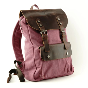 Sac à dos en toile et cuir véritable élégant, pour les voyages en plein air, l'école, le travail, la randonnée, unisexe, durable, multi-poches, écologique, léger - Product Image 1