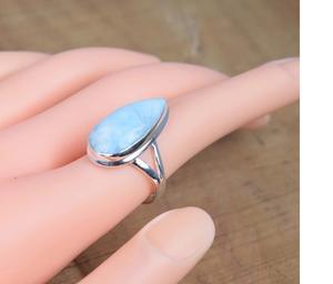 Bague en forme de poire Larimar bleu 925 argent Sterling pierre précieuse naturelle bijoux élégants faits à la main cadeau de noël - Product Image 1