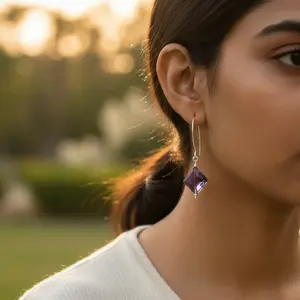 Boucles d'oreilles pendantes en argent 925 avec améthyste pour femmes - Product Image 2