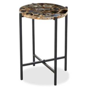 Table d'appoint de luxe dorée en acier inoxydable pour hôtels et restaurants, plateau en marbre noir, métal, salon, best-seller - Product Image 6