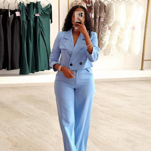 Costume décontracté tendance Pantalon large Vêtement de bureau Ensemble blazer deux pièces avec short au-dessus du genou Bouton uni Écologique pour femmes - Product Image 2