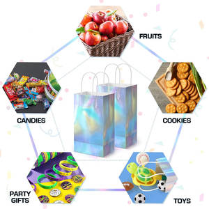 Bolsa de regalo de papel con asa, suministros reutilizables para fiestas, bolso de papel de aluminio con purpurina holográfica, bolsa de golosinas, bolsas de regalo para bebés - Product Image 4