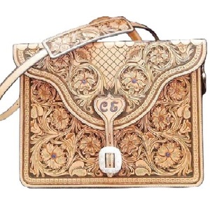 Handmade Antique Finish <b>Leather</b> Western Briefcase With Floral Border Premium <b>Leather</b> <b>Bag</b> Fashion Gift Unisex Ready to Ship Stock - Product Image 4