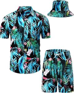 Customizable 3-Piece Summer Outfit for <b>Men</b> Breathable Floral Hawaiian Shirt Shorts <b>Bucket</b> <b>Hat</b> Combo Vintage Style for Resorts - Product Image 3