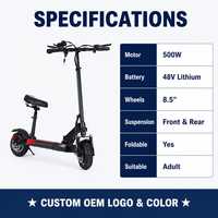 Scooter Eléctrico Plegable de 48V 500W, 8.5 Pulgadas, Doble Suspensión, Scooter Eléctrico para Adultos, Batería de Litio, OEM