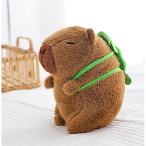 Sac à dos en peluche Capybara de 8 pouces avec détail grenouille, adorable, unisexe, 2-4 ans, rembourrage en coton PP - Product Image 1