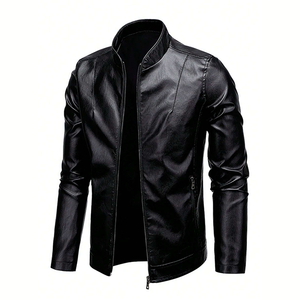 Custom Men's Fashion Calf Skin <b>Leather</b> Motorcycle Bomber <b>Jacket</b> Waterproof Streetwear Black Finished Processing - Product Image 1