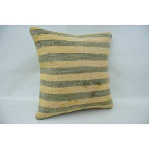 Coussin Kantha en laine beige à rayures subtiles de 18x18 pouces Coussin décoratif tissé moelleux vintage de luxe pour literie ou sol - Product Image 2