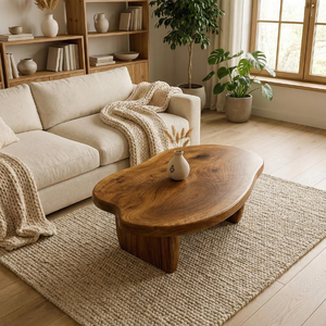 Table basse moderne en bois de Sua à bord naturel, durable, avec dalle solide pour salon, hôtel, salon ou villa - Product Image 2