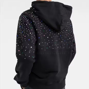 Sudaderas con capucha para hombre con logotipo impreso personalizado con diamantes de imitación, diseño de color único para ropa de calle, cuello con capucha de secado rápido para invierno - Product Image 3