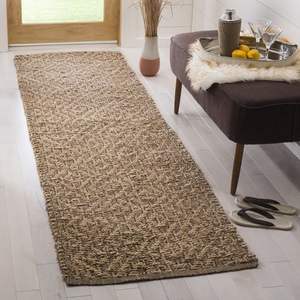 Tapis artisanaux en jacinthe d'eau de style bohème en paille naturelle pour salon ou chambre à coucher - Product Image 6