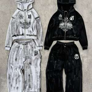 Premium de alta calidad peso pesado 100% algodón polar gota hombro Oversize Baggy Hoodie y pantalones de chándal para hombres - Product Image 6