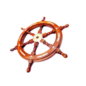 18-Inch Natural Wood <b>Ship</b> <b>Wheel</b> with Brass Polished Craftsmanship Wall Hanging Ornament for Home Bedroom Cruise Decoration - Product Image 3