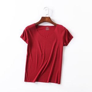 Venta al por mayor de algodón Modal Spandex camiseta mujer chica verano Sexy cuello en V personalizado impresión en blanco camiseta para hombres - Product Image 4