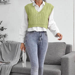 Prix bon marché coupe-vent nouveau style recadrée gilet tricoté nouveauté tenue décontracté recadrée gilet tricoté - Product Image 6