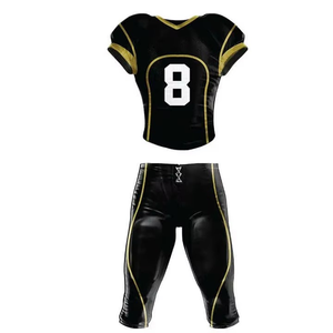 Camiseta de Fútbol Americano Personalizada para Hombre, Negra y Dorada, Cuello en V, Manga Corta, Impresión Sublimada, Poliéster que Absorbe la Humedad, Estilo Ajustado - Product Image 1