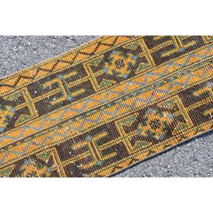 Tapis en laine turque classique Vintage 1.5x3.6ft traditionnel jaune marron tissage plat Patchwork Design Latex Rectangle pour couloir - Product Image 5