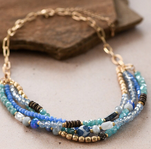 Collier bohème à perles pour femmes, pierres naturelles, chaîne multi-brins plaquée or, à porter au quotidien - Product Image 1
