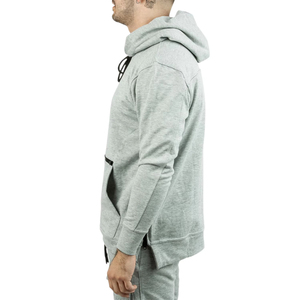 Men's Gray Solid Lined <b>Hooded</b> Sweatshirt Regular Fit Cotton Fleece Casual Pullover <b>Zip</b> Pocket Digital Printing Eco-Friendly - Product Image 3