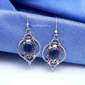 Pendientes Hechos a Mano de Plata de Ley 925 con Piedra Preciosa Natural de Lapislázuli, Forma Ovalada, Joyería de Moda para Mujer, Regalo Perfecto - Product Image 1