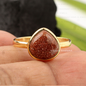 Latest 10mm Heart-Shaped 925 <b>Sterling</b> <b>Silver</b> 18K Gold Plated Bezel <b>Set</b> Christian Eternity <b>Ring</b> Minimalist Brown Goldstone - Product Image 3