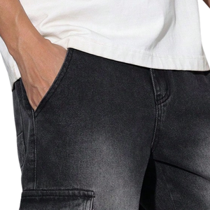 Pantalon slim en denim noir uni pour homme, taille mi-haute, délavage enzymatique, en coton/élasthanne, respirant, séchage rapide, décontracté, multi-poches - Product Image 3