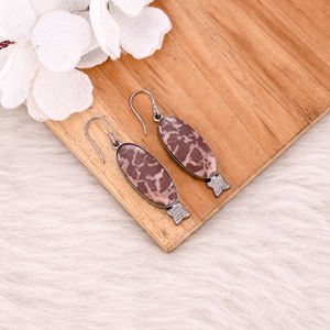 Boucles d'oreilles pendantes Malinga en jaspe bohème, pierre précieuse ovale longue, en laiton fait main avec ruthénium noir, cadeau d'anniversaire pour femme - Product Image 3