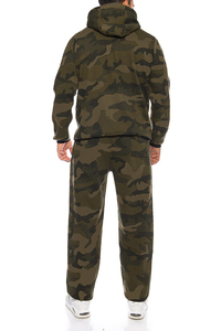 Conjunto Deportivo Personalizado de Invierno para Hombre, Estilo Urbano, Camuflaje, Estampado Sólido, Grueso, Sudadera con Capucha y Cremallera, Pantalones Deportivos Rectos - Product Image 3