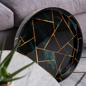 Decorative Enameled Metal <b>Serving</b> <b>Tray</b> With <b>Black</b> Powder Coating Finishing Emboss Design Round Shape Genuine Quality for <b>Serving</b> - Product Image 4