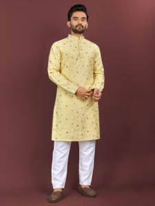 Premium qualité Maruti mode hommes traditionnel soyeux soie Kurta pyjama modèle MF870 coupe régulière multi-travail brodé fleur - Product Image 3