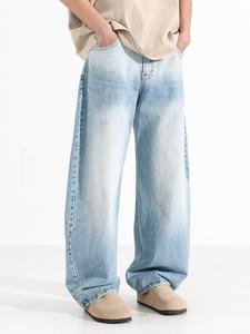 جينز رجالي مخصص بتصميم عتيق، قابل للغسل، مناسب للربيع/الصيف/الشتاء، بخصر متوسط وساق واسعة، مصنوع من قماش الدنيم القطني 100٪، مناسب للملابس الشبابية - Product Image 1