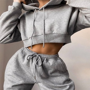 65% Cotton 35% Polyester Cropped Athletics Club Full <b>Zip</b> Hood Heather <b>Grey</b> <b>Women's</b> Tracksuit Top <b>Hoodie</b> - Product Image 5