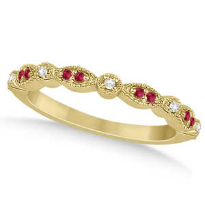 Anillo de Bodas de Oro Amarillo de 14k con Rubí y Diamante Marquesa, Anillos con Diamantes de 0.21ct - Product Image 3