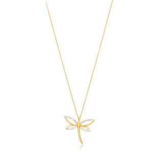 Dragonfly Charm <b>Necklace</b> with Baguette CZ Stone Trendy 925 <b>Silver</b> Wholesale Women Handcrafted Jewelry - Product Image 1