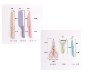 Ensemble de 6 couteaux de cuisine robustes en acier inoxydable colorés avec revêtement antiadhésif, manches ergonomiques en plastique ambidextres et lames dentelées - Product Image 4