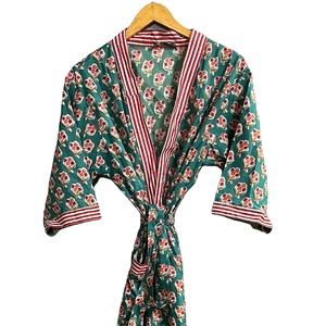 Bata de baño de algodón indio de tendencia, bata de novia larga para damas de honor, cintura Natural lavable ecológica, tamaño libre - Product Image 1