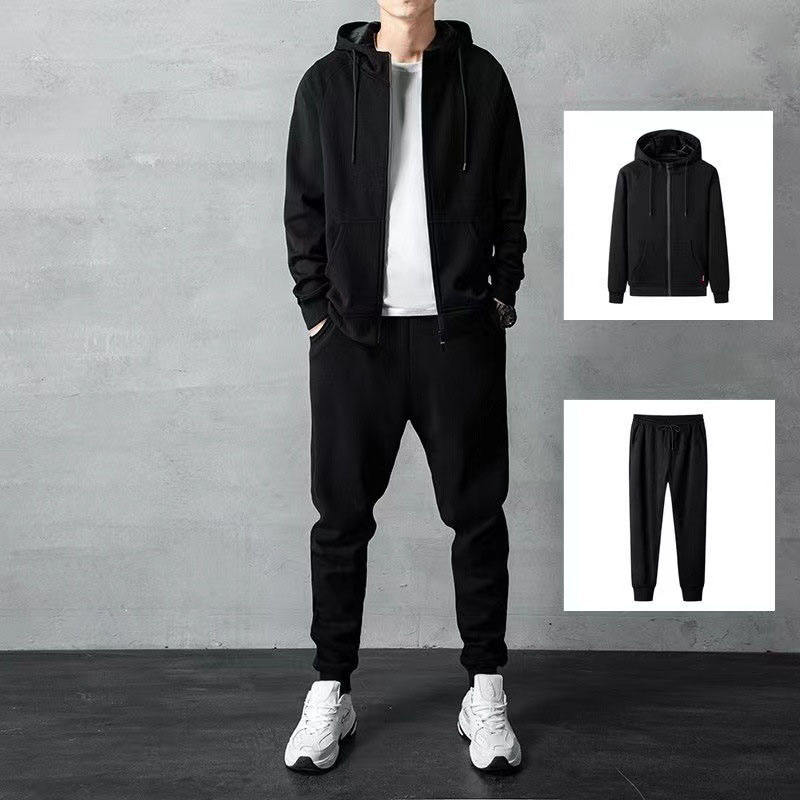 เสื้อสเวตเตอร์ซิปสีดำ + กางเกงสีดำ