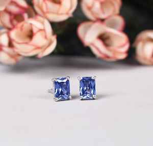 Boucles d'oreilles clous en argent sterling plaqué or avec tanzanite de forme octogonale pour femmes, bijoux de mariage, de naissance, d'anniversaire - Product Image 6