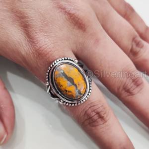 Anillo de Plata de Ley 925 para Mujer con Gema de Jaspe Abeja Natural, Estilo Bohemio, Regalo de Boda o Cumpleaños, Joyería Hecha a Mano - Product Image 3